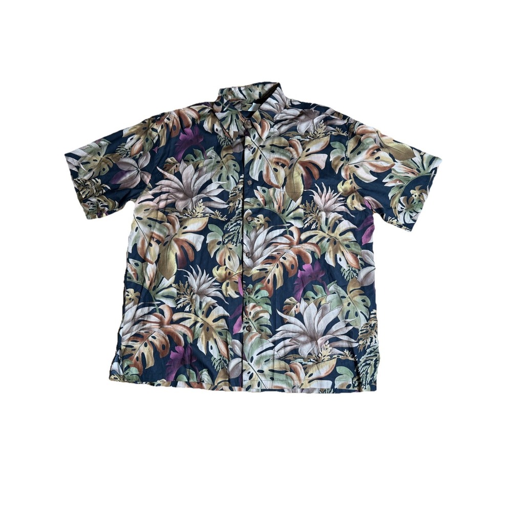 Two Palms Men's Hawaiian Shirt Short Sleeve Button Up White Floral Size Largeā